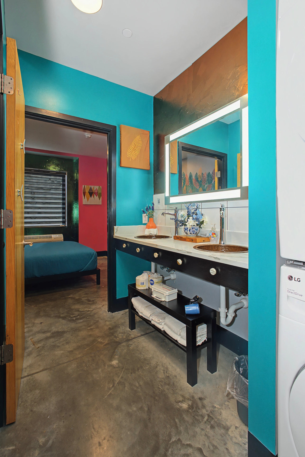 Double sinks outside the bathroom