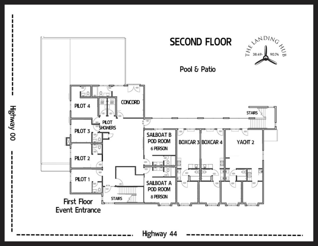 Second floor map and suite location.