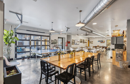 Indoor outdoor dining areas located within the first floor of the hotel, common area not in room.