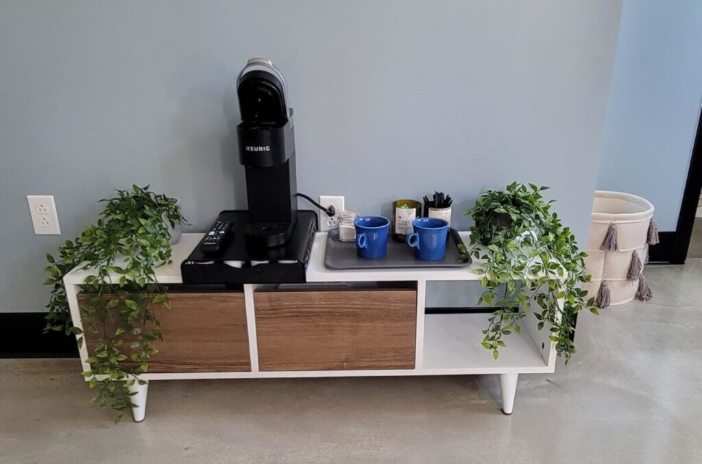 Coffee  in suite.  There is a coffee and tea bar located on the first floor.