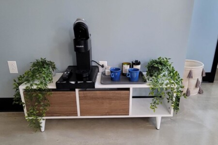 Coffee  in suite.  There is a coffee and tea bar located on the first floor.