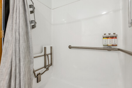 Step free shower with bench