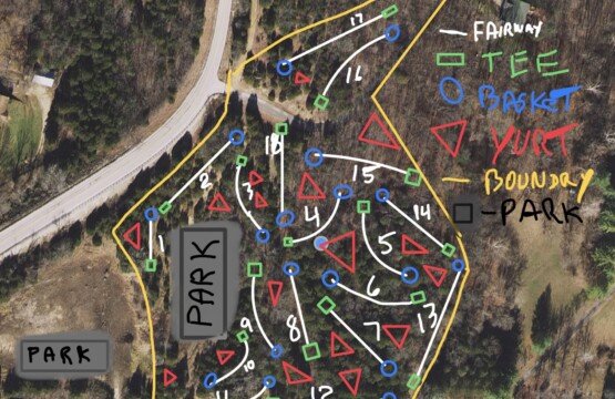 Map of disc golf course behind hotel